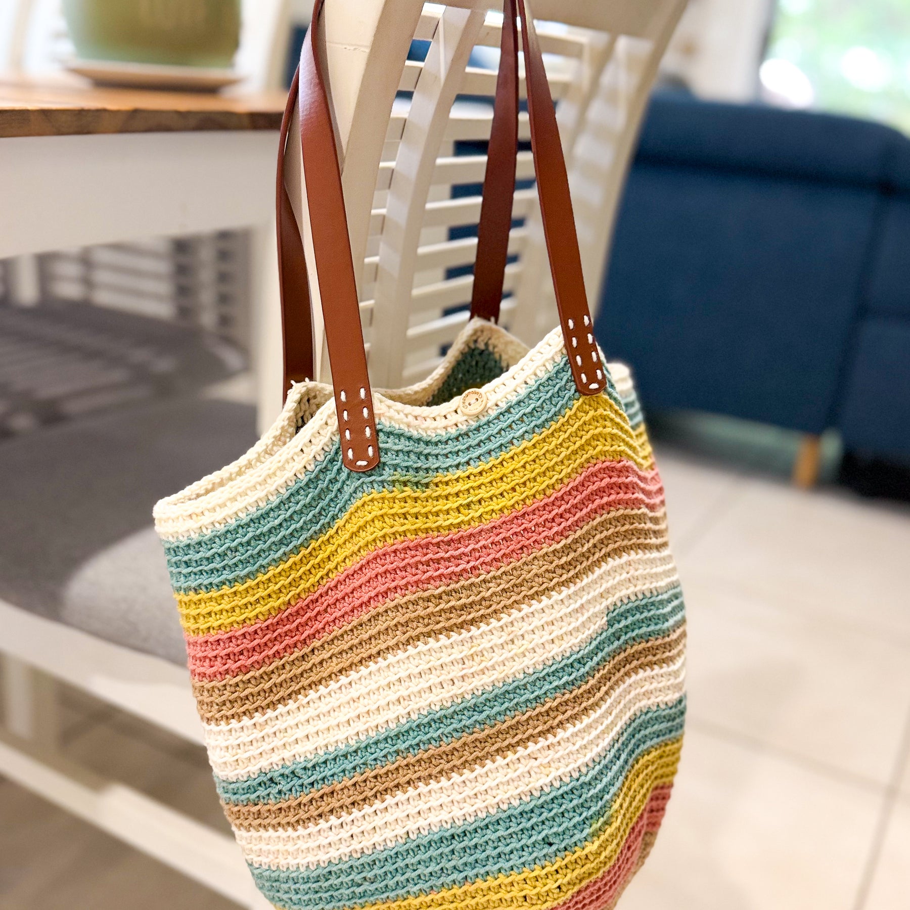 #053 Market Bag with Faux Leather Handles