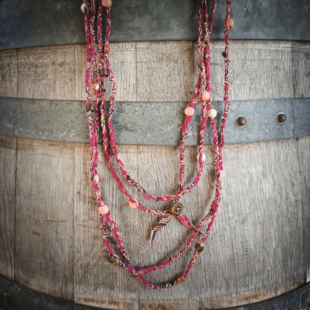 australian handmade cordage necklace magenta hanging full