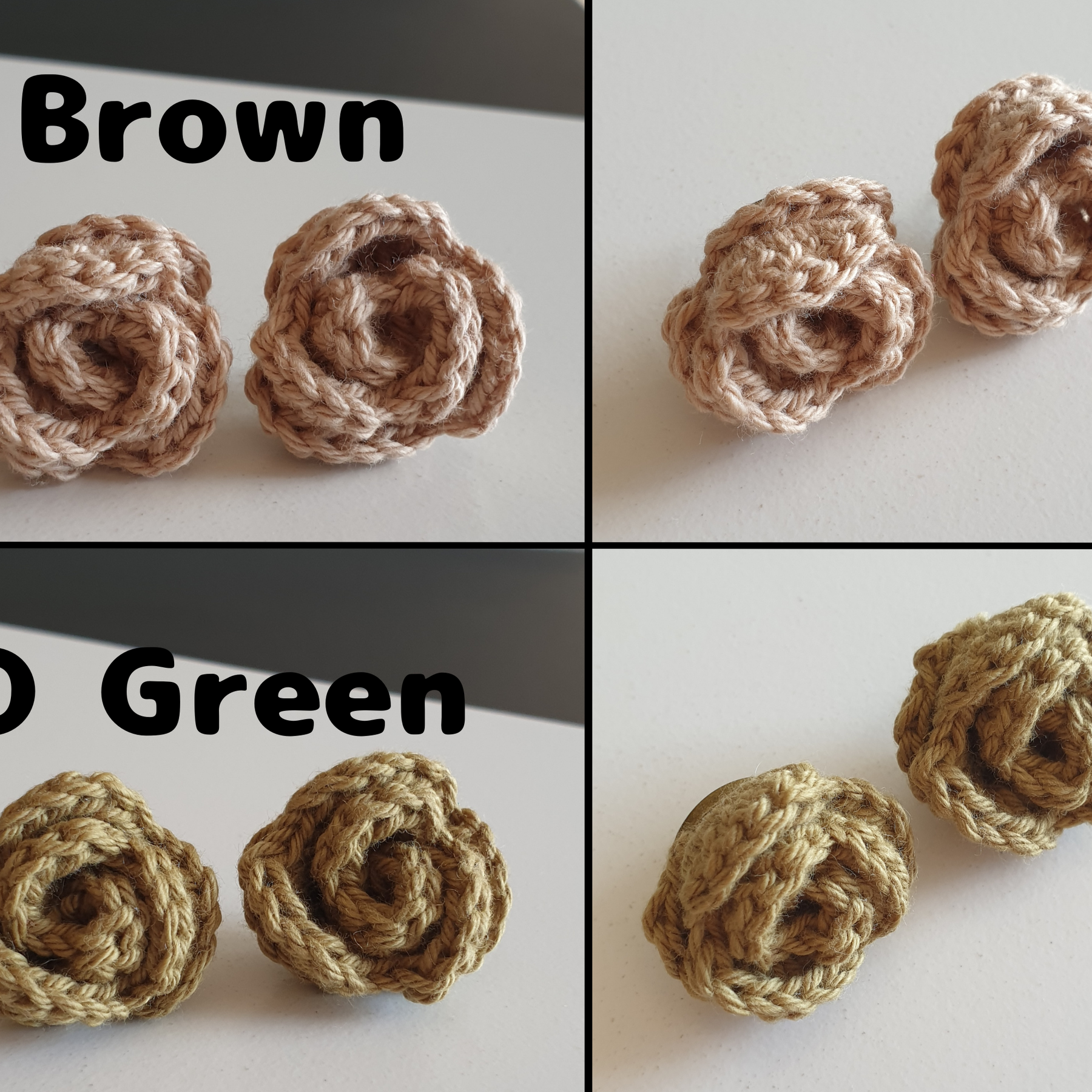 Small Hand Knitted Small Crochet Rose Flower Stud earrings : Red Pink Purple Brown Yellow Green