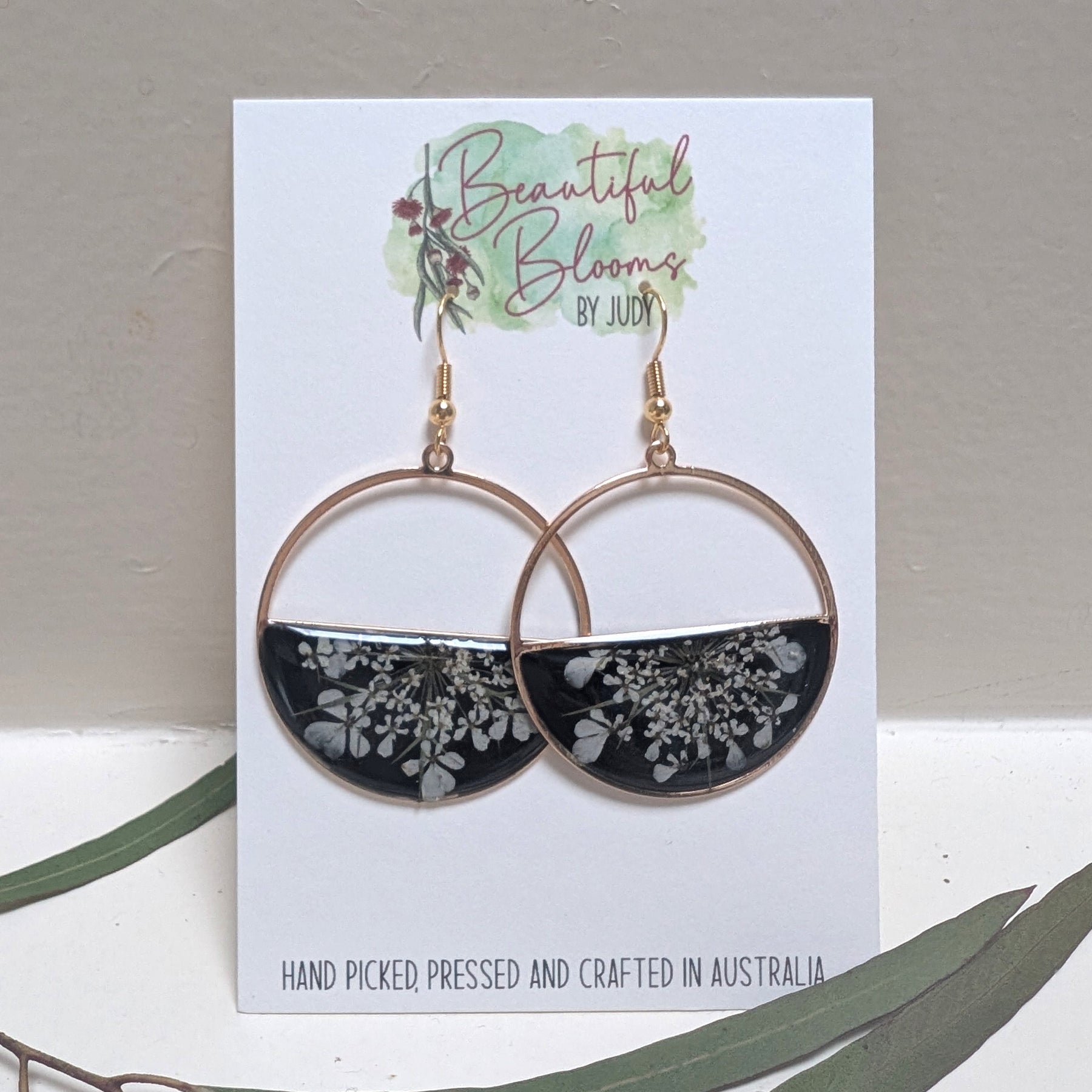 Queen Anne's Lace pressed flower earrings