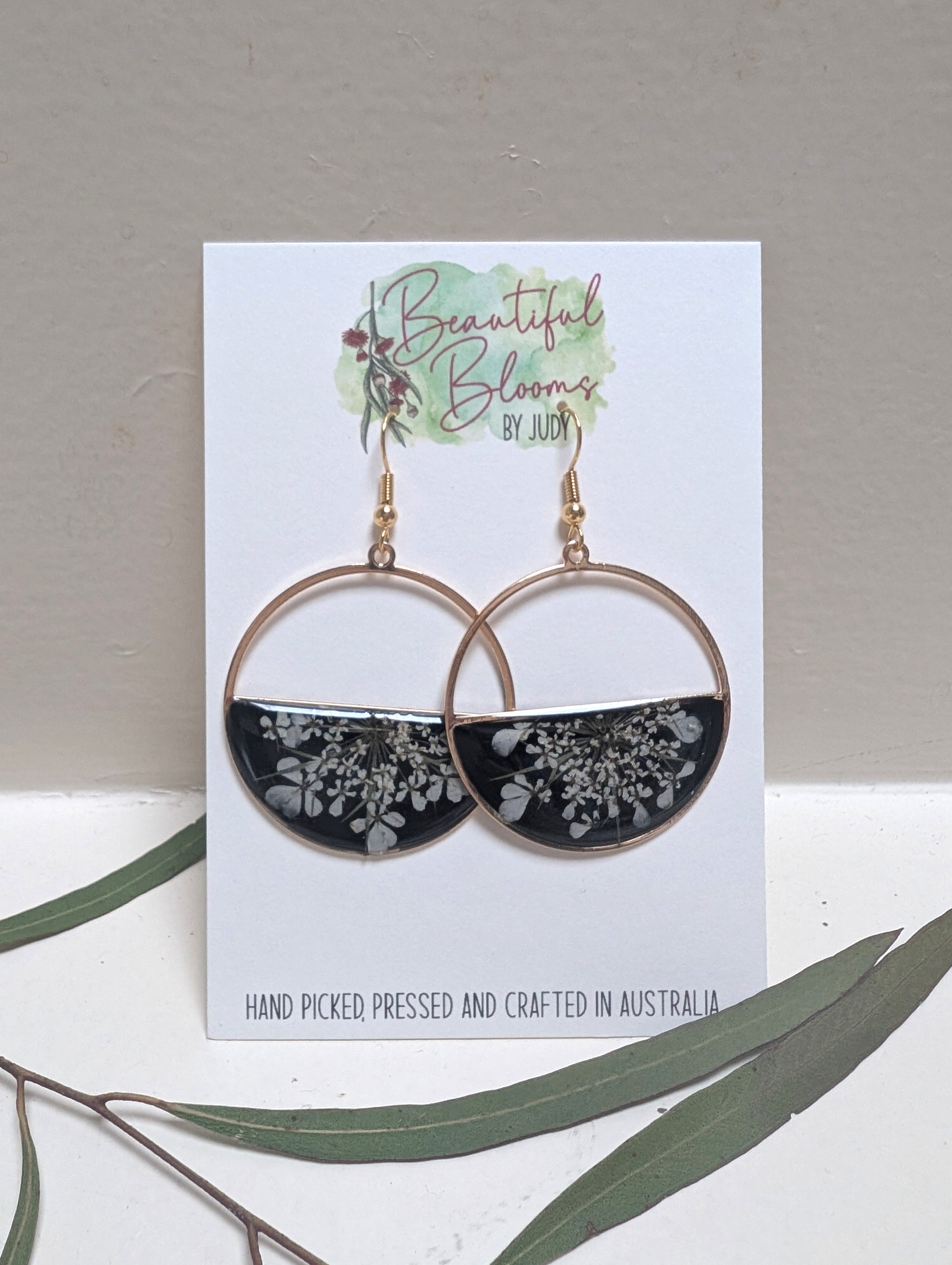 Queen Anne's Lace pressed flower earrings
