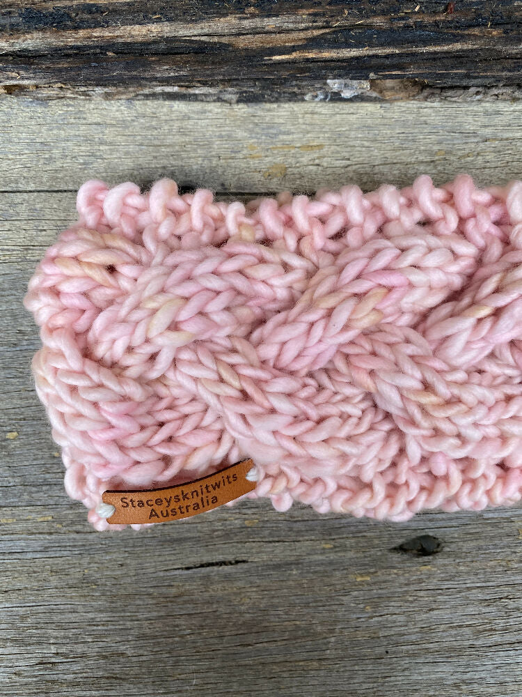 Pink Headband, Ladies cable winter headband