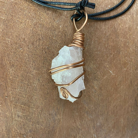 Chunky Crystal Pendant - Copper wrapped Raw Rose Quartz