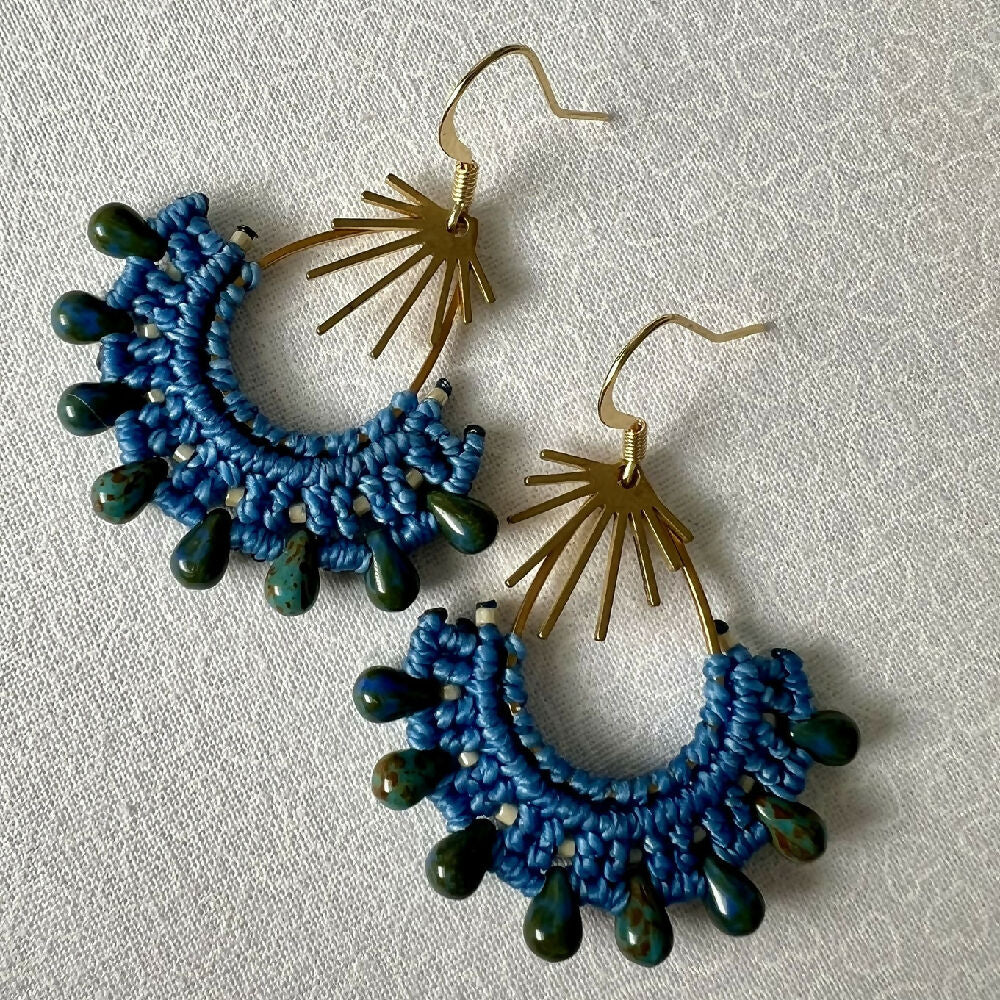 Blue Teardrop Micro Macrame Earrings +Free Microfibre Pouch