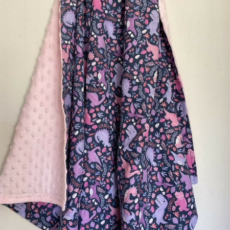 Baby Blanket / Flannelette Cotton / Minky Dot / Pink Dinosaur