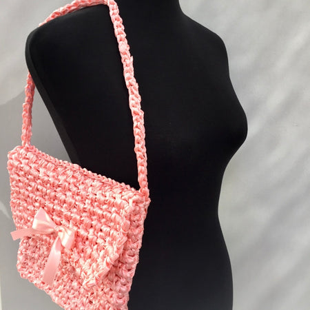 Crocheted Ribbon Handbag with Flap Closure