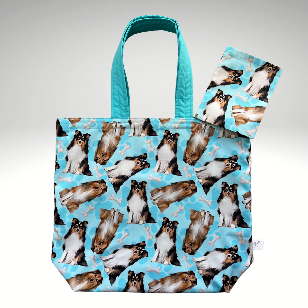 Grocery Tote ... Shetland Sheepdog ... Lined with storage pouch