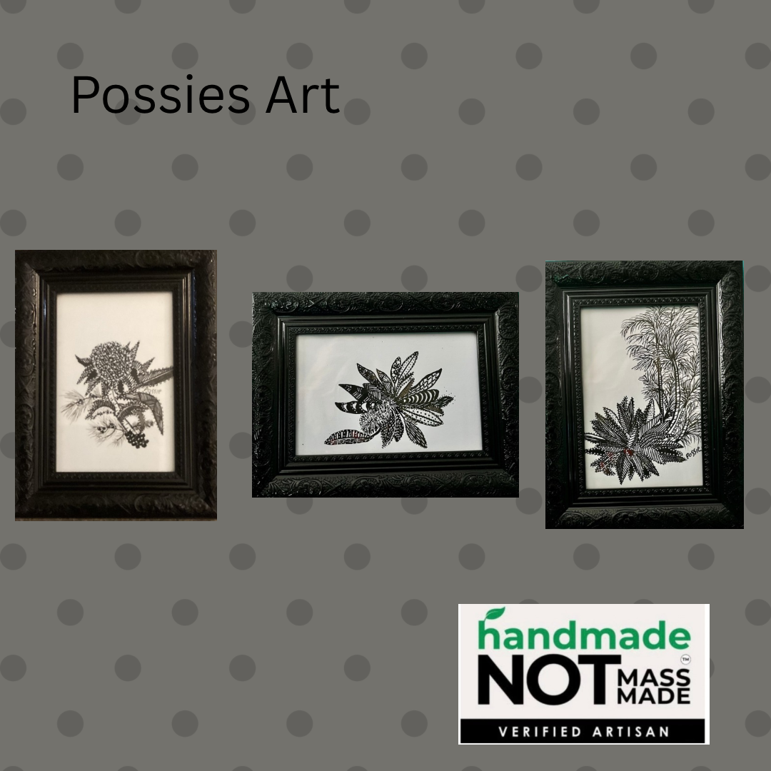 Set of 3 original dot and line art of Australian flora