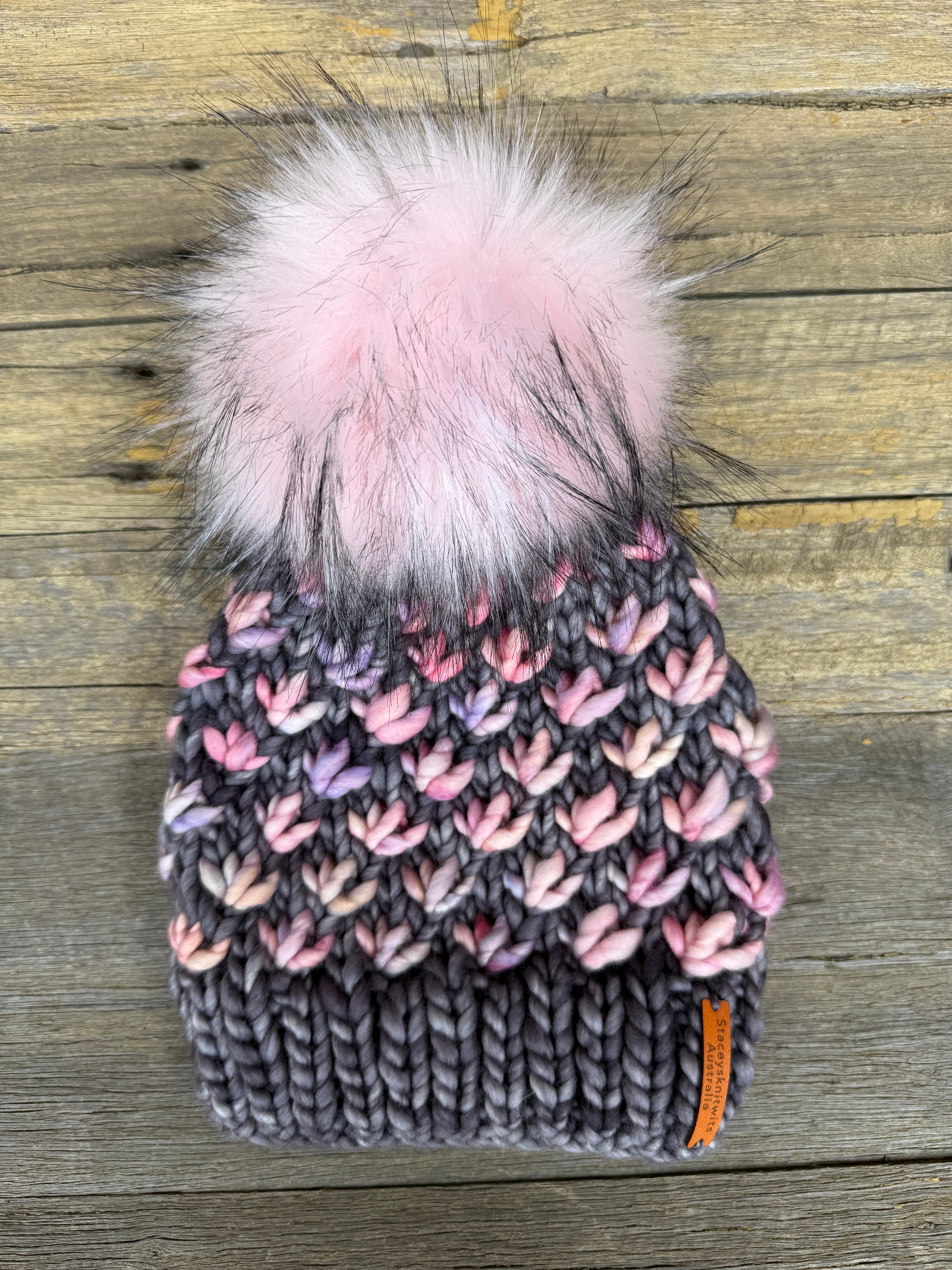 Ladies Beanie, Grey Beanie with PomPom