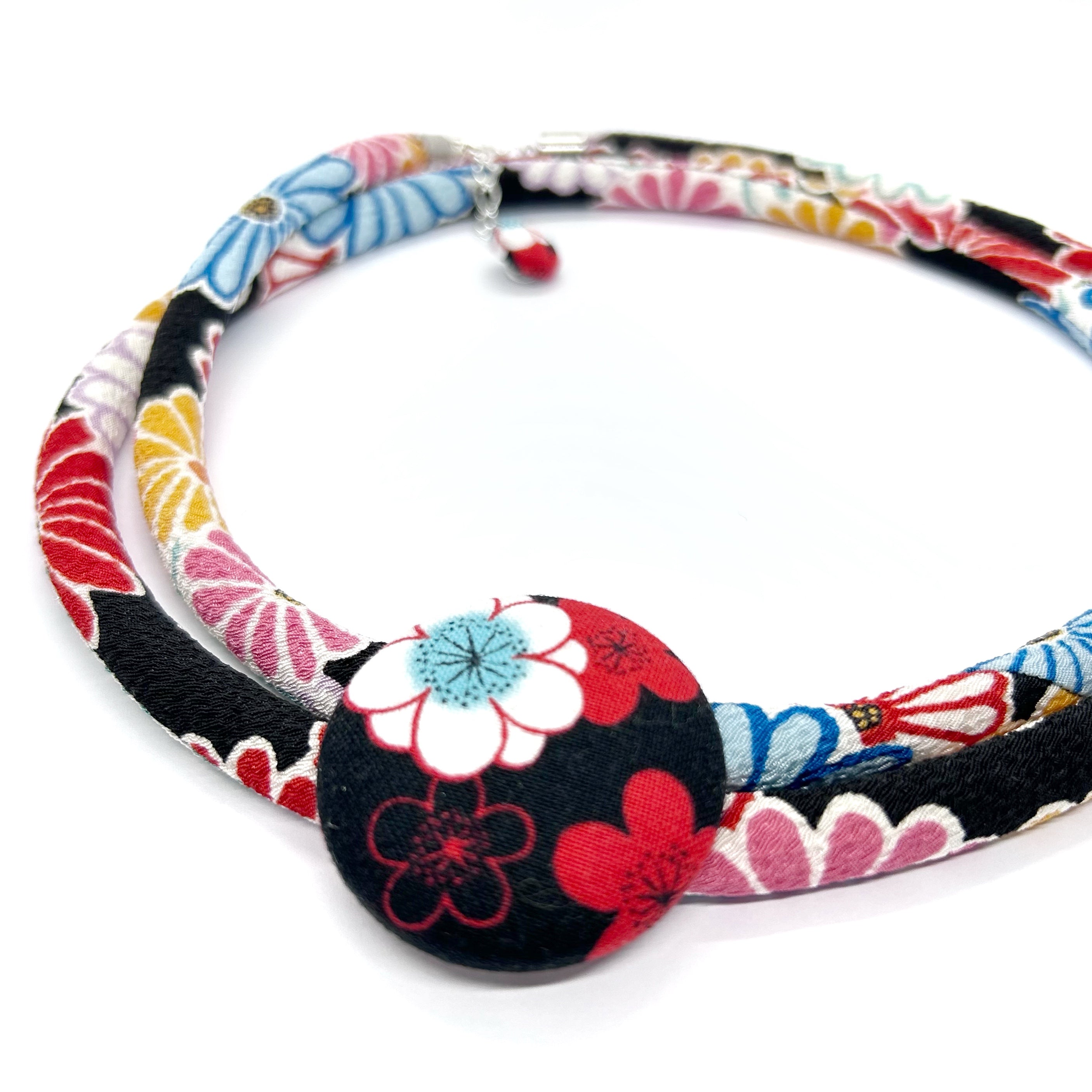 Kimono Cord Necklace - Aqua and Red