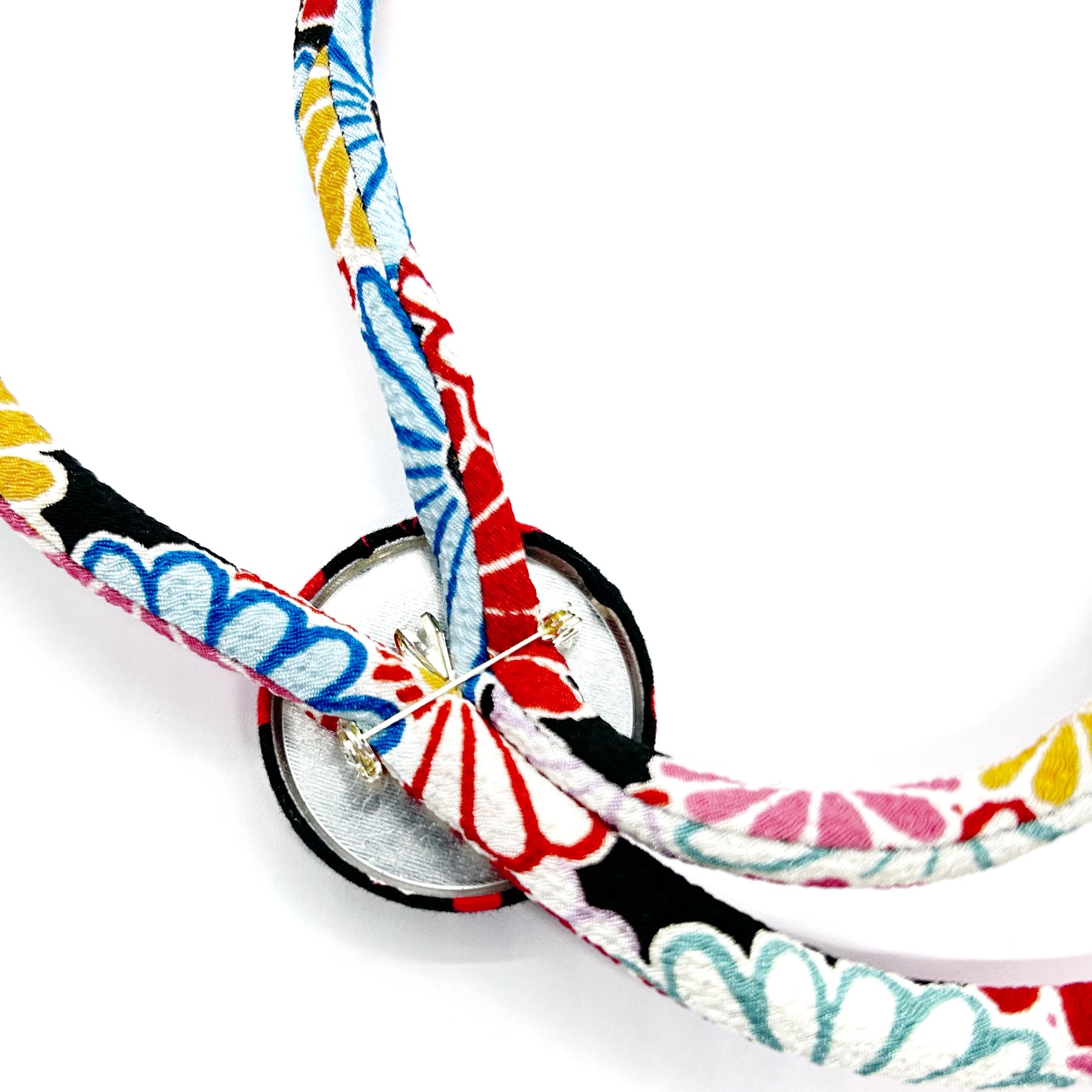 Kimono Cord Necklace - Aqua and Red