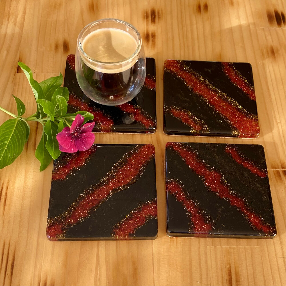 Red and black coasters