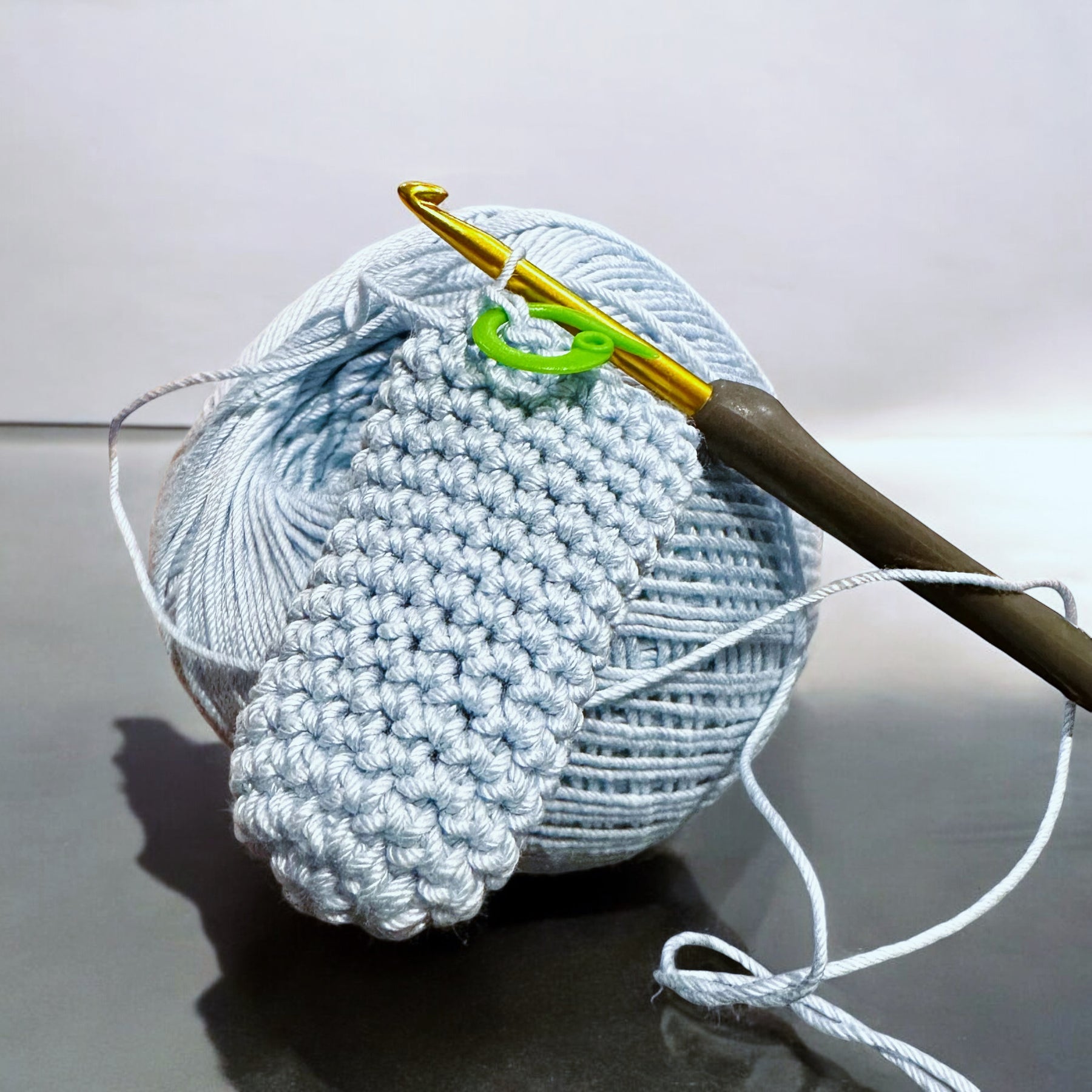 Crochet Lip Balm Holder - Clarity | Blue Gem + Shell + Logo Charms