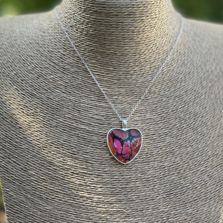 Fluid Art Heart Pendant & Necklace - Red, Bronze and Black