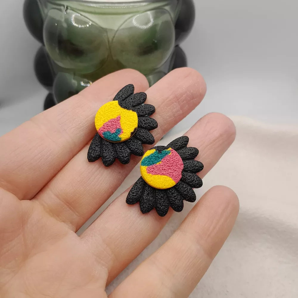 Yellow terrazzo flower stud earrings- hypoallergenic