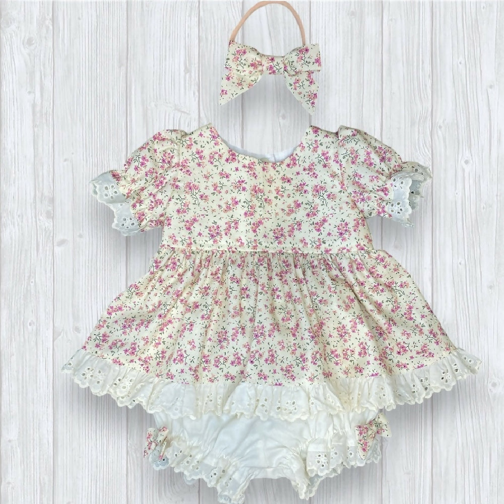 SIZE 000 Tiny Cream Floral Baby Dress Set