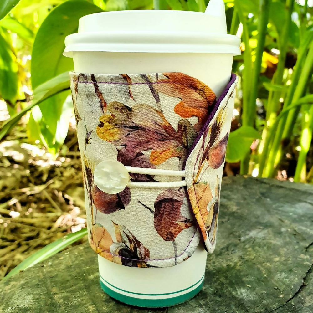 Coffee Cup Cozy/Sleeve - Autumn Leaves or Abstract Floral (2 options)