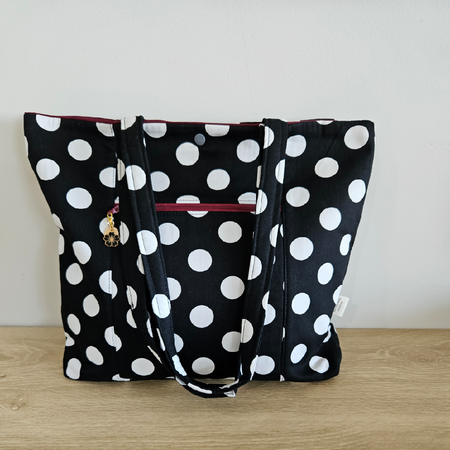 Tote Bag with Black and White Polka dot Design