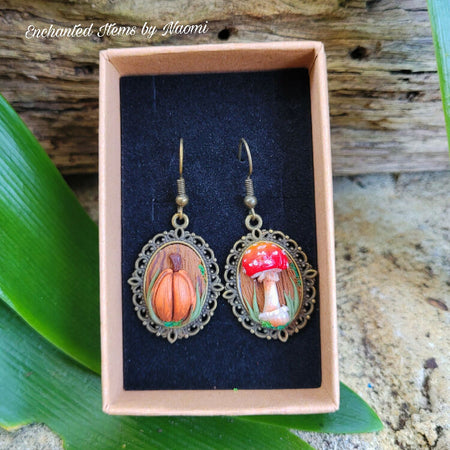 Woodland Mushroom and pumpkin earrings