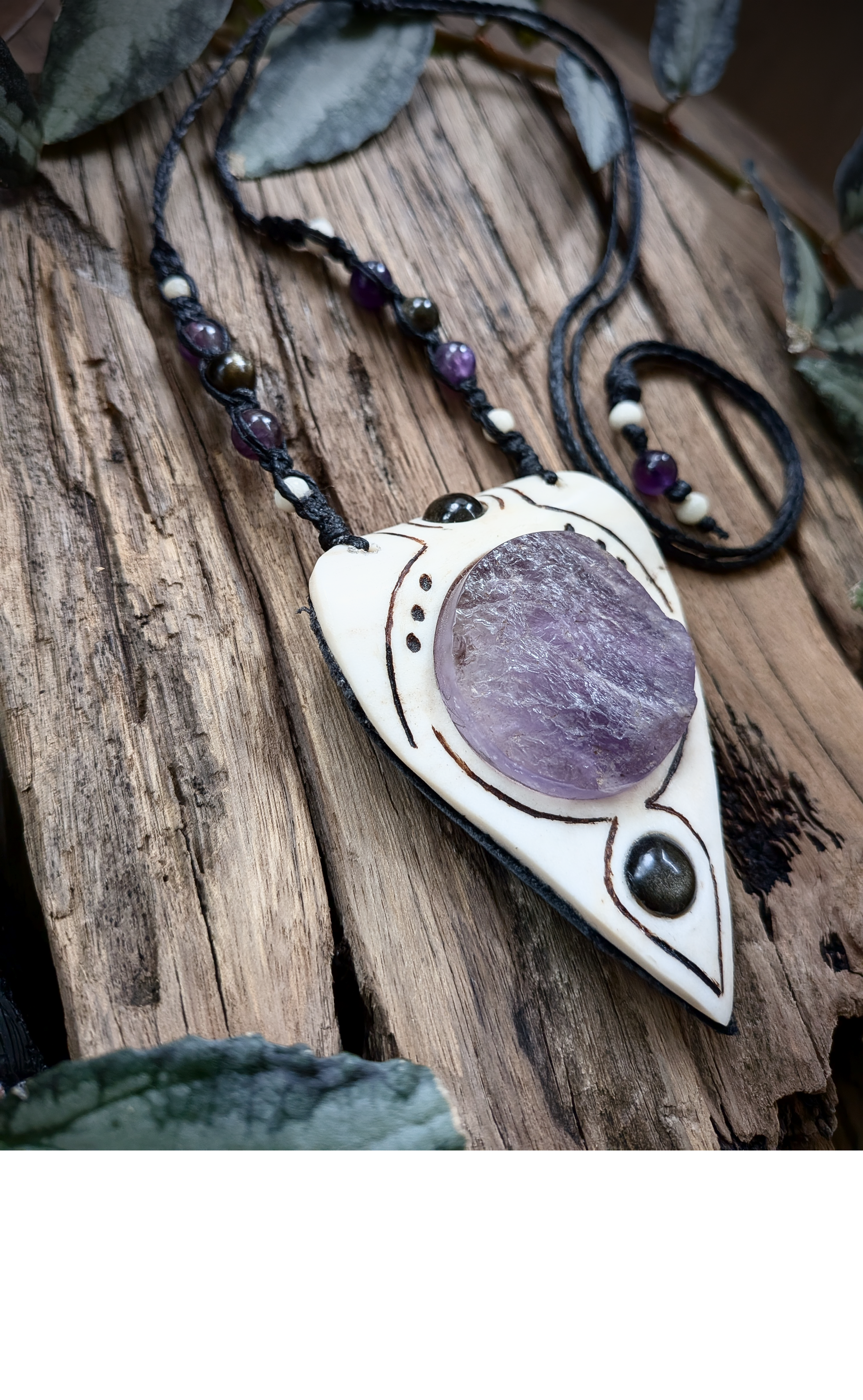 •| RAW AMETHYST | SILVERSHEEN OBSIDIAN | DEER ANTLER |• natural crystal necklace talisman