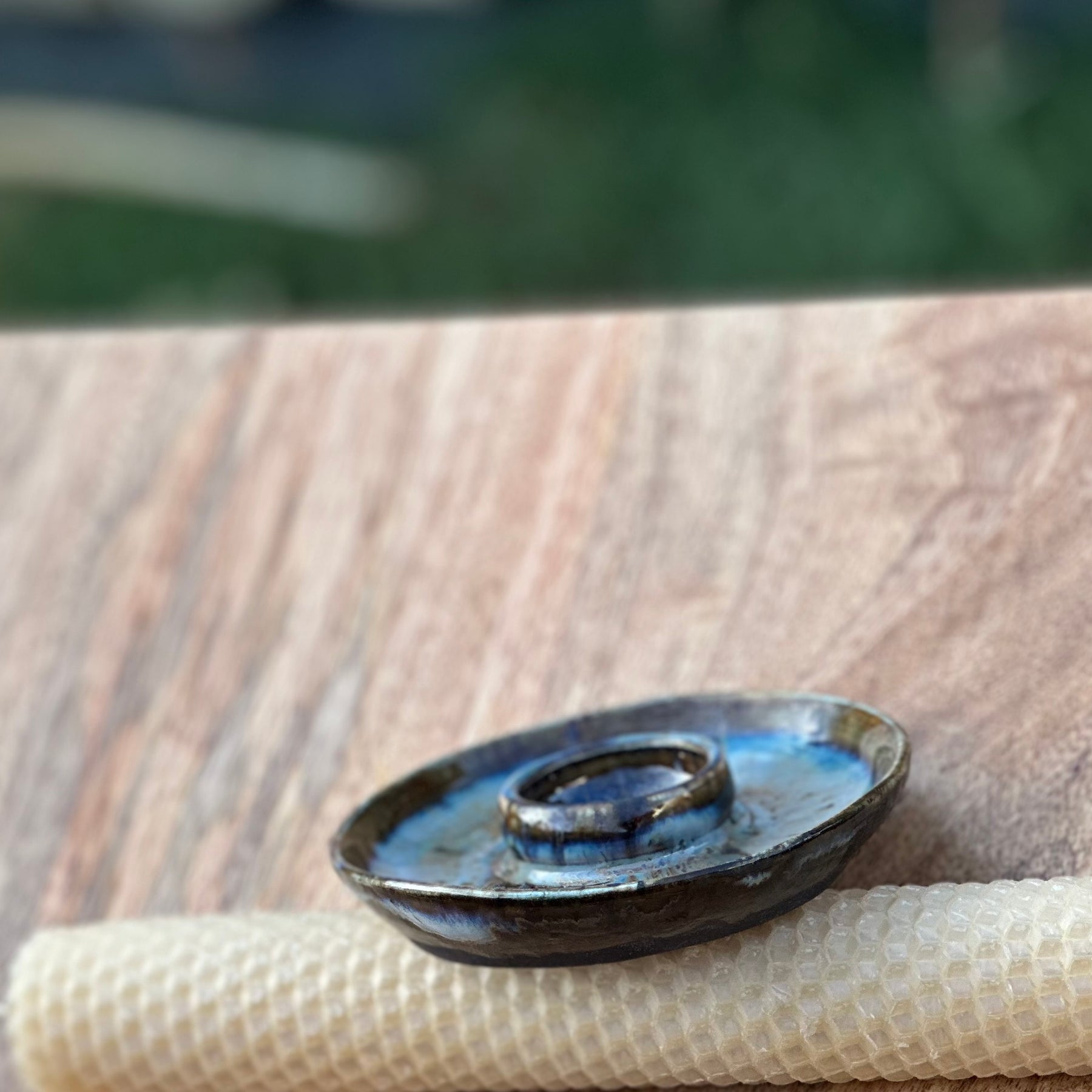 Ceramic Candle Dish | handmade beeswax candle