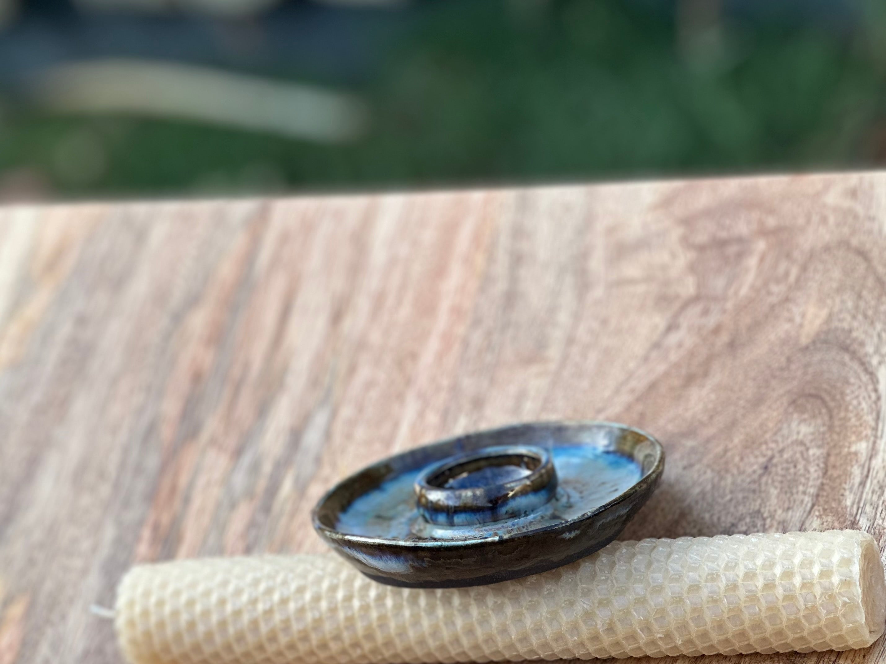Ceramic Candle Dish | handmade beeswax candle