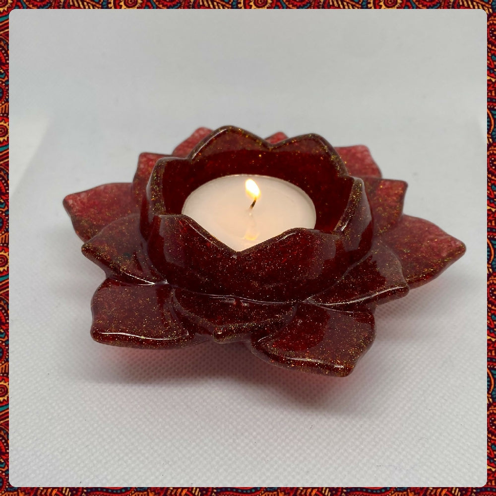 Red and gold sparkling lotus tea lights