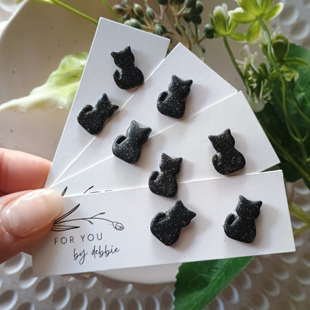 Cat stud earrings- glitter black