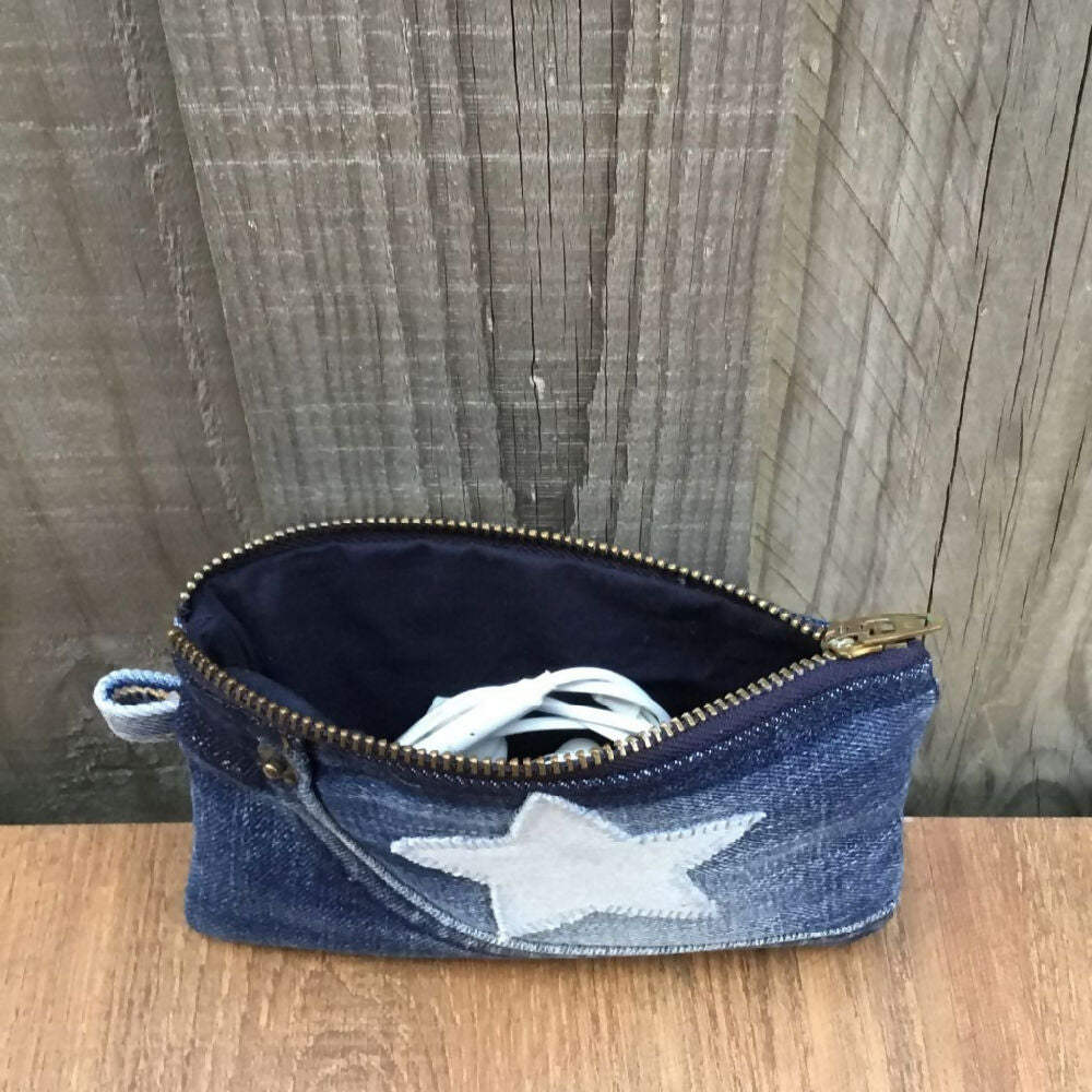 Upcycled Denim Front Pocket Purse - Denim Star