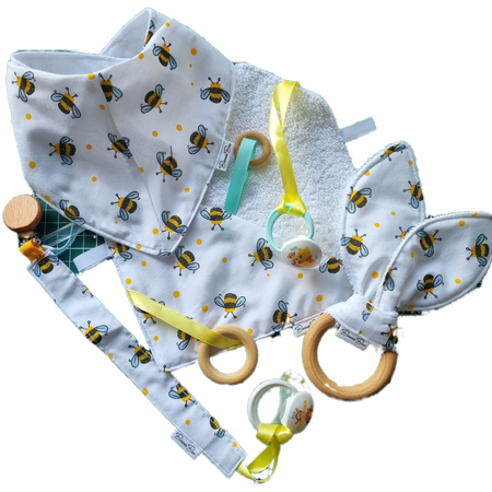 Bandana Bibs, Bib Set, Sensory Toy, Handmade, Bumble Bees, Gender Neutral E053