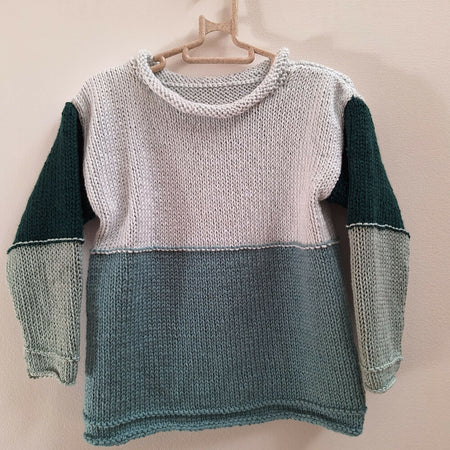 Handknitted Toddler Colour Block Pullover Sz 1-2 Yrs