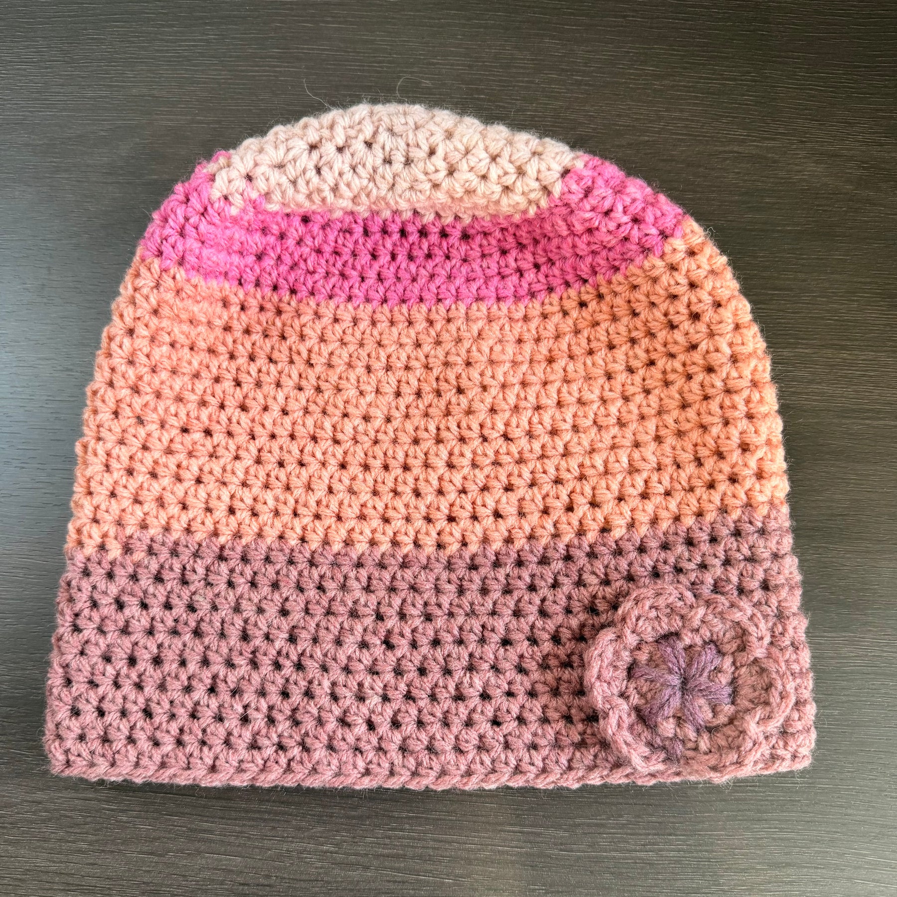 #118 Slouch Beanie with flower motif