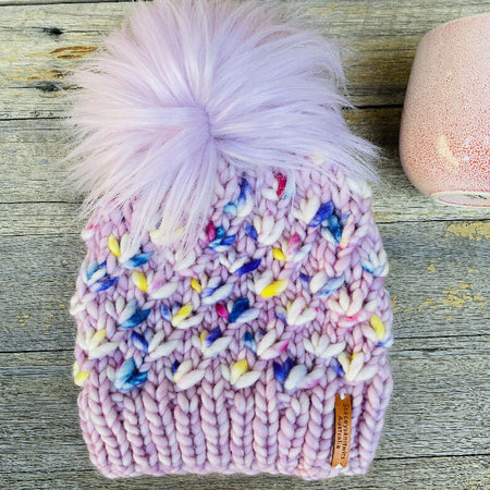 Pink Beanie, Winter Beanie PomPom hand knitted