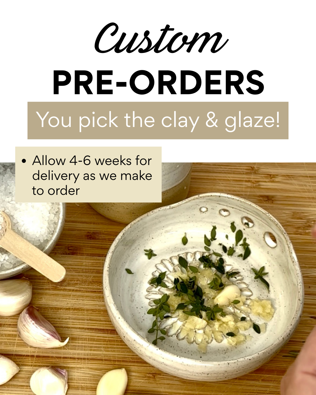 CUSTOM - Garlic/Ginger Grater + Herb Stripper in Tan Speckled Clay