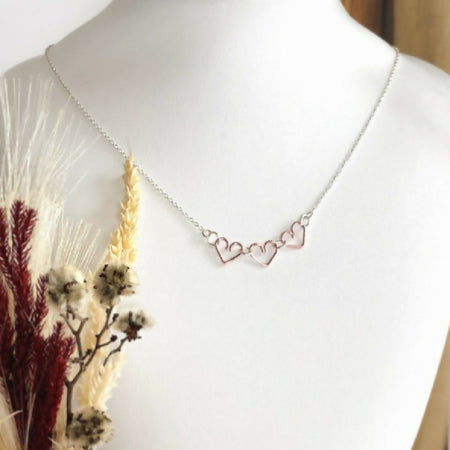 Chain of Hearts silver necklace | Sterling silver or Rose pink silver-plated |Wedding jewellery or Anniversary gift