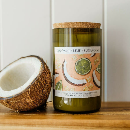 Coconut + Lime + Sugarcane Wine bottle candle