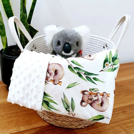 Minky Backed Baby Blanket - Cream with Koalas