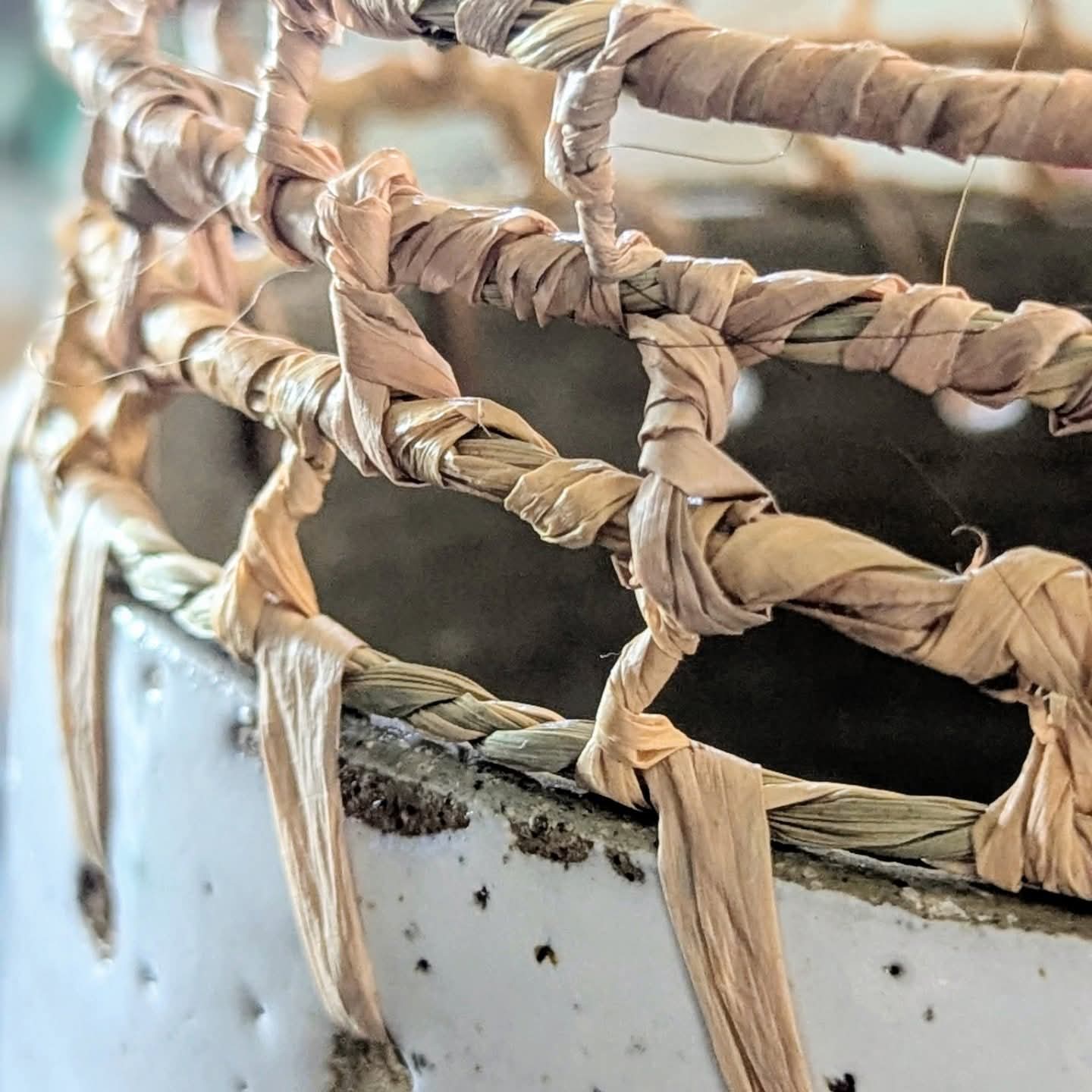 Clay Planter Pots with Woven Edge |  Basketry Detail |Recycled Circular Clay Seagrass Raffia|