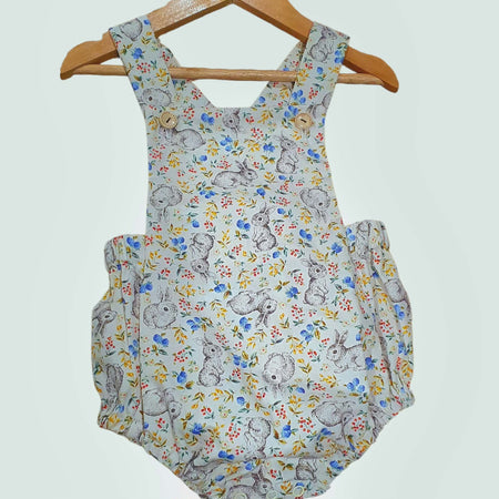 Handmade Bunny Print Baby Romper – Size 6–12 Months – Ready to Ship
