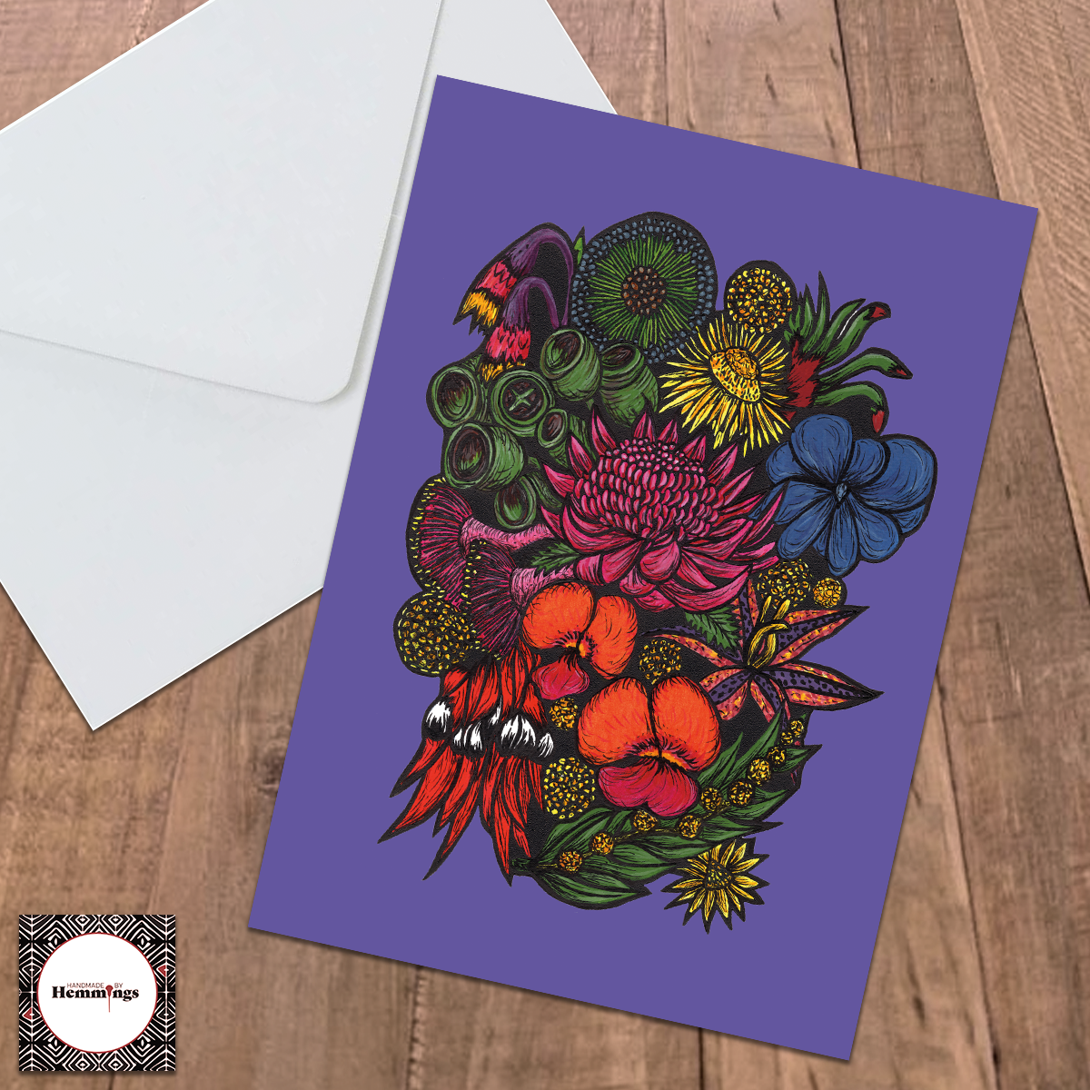 Australian Wildflowers Greeting Card Purple + Envelope
