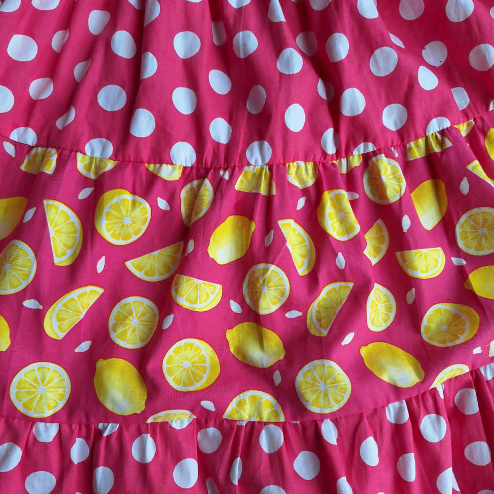 Girls Size 6, Lemon Print Halter Neck Summer Dress with Elastic Back