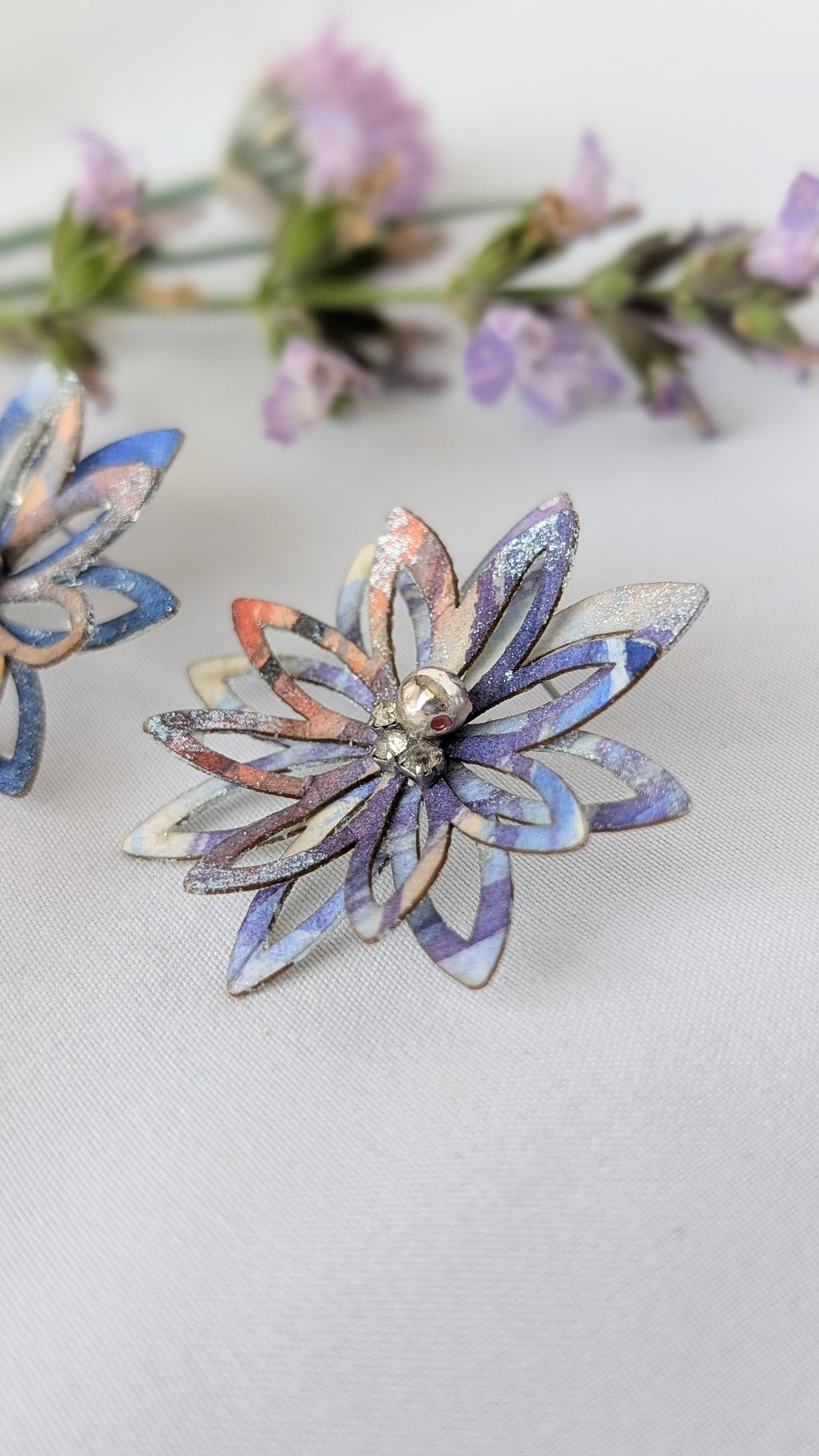 Handmade Watercolour Floral Earrings – Lobe or Helix Piercing