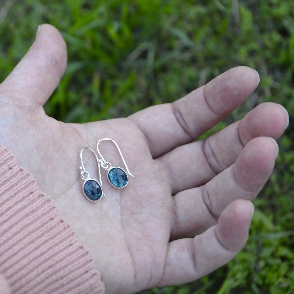 Moss Kyanite Silver Dangle Earrings