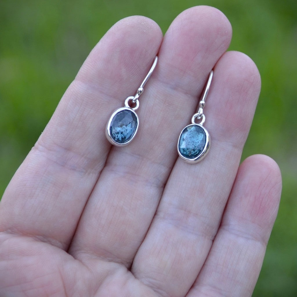 Moss Kyanite Silver Dangle Earrings