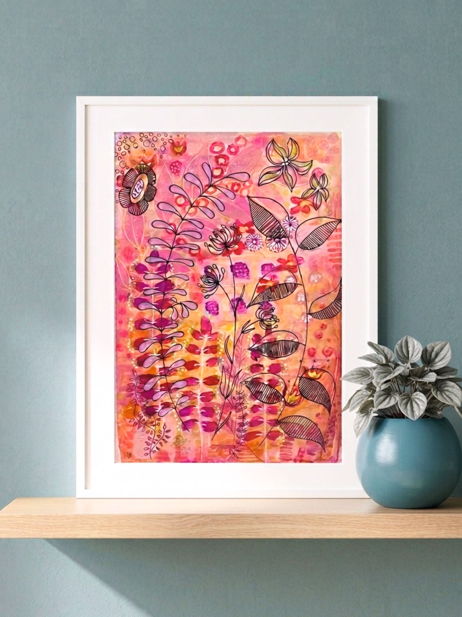Original Hand Painted Art : Sunlight on Pink Silk