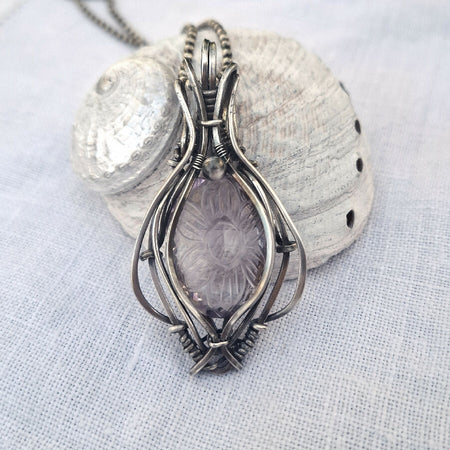 Intaglio carved Amethyst in Sterling Silver with SS chain