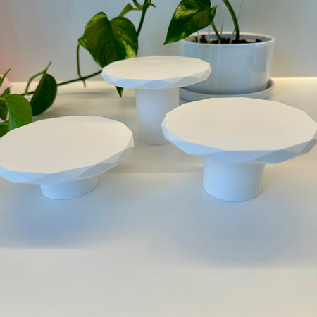 All white trinket trays with stand