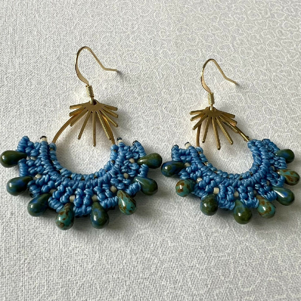 Blue Teardrop Micro Macrame Earrings +Free Microfibre Pouch