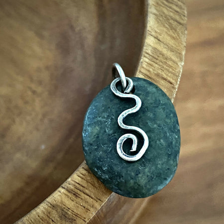 Recycled Sterling Silver and River Rock Pendant - Dark Grey