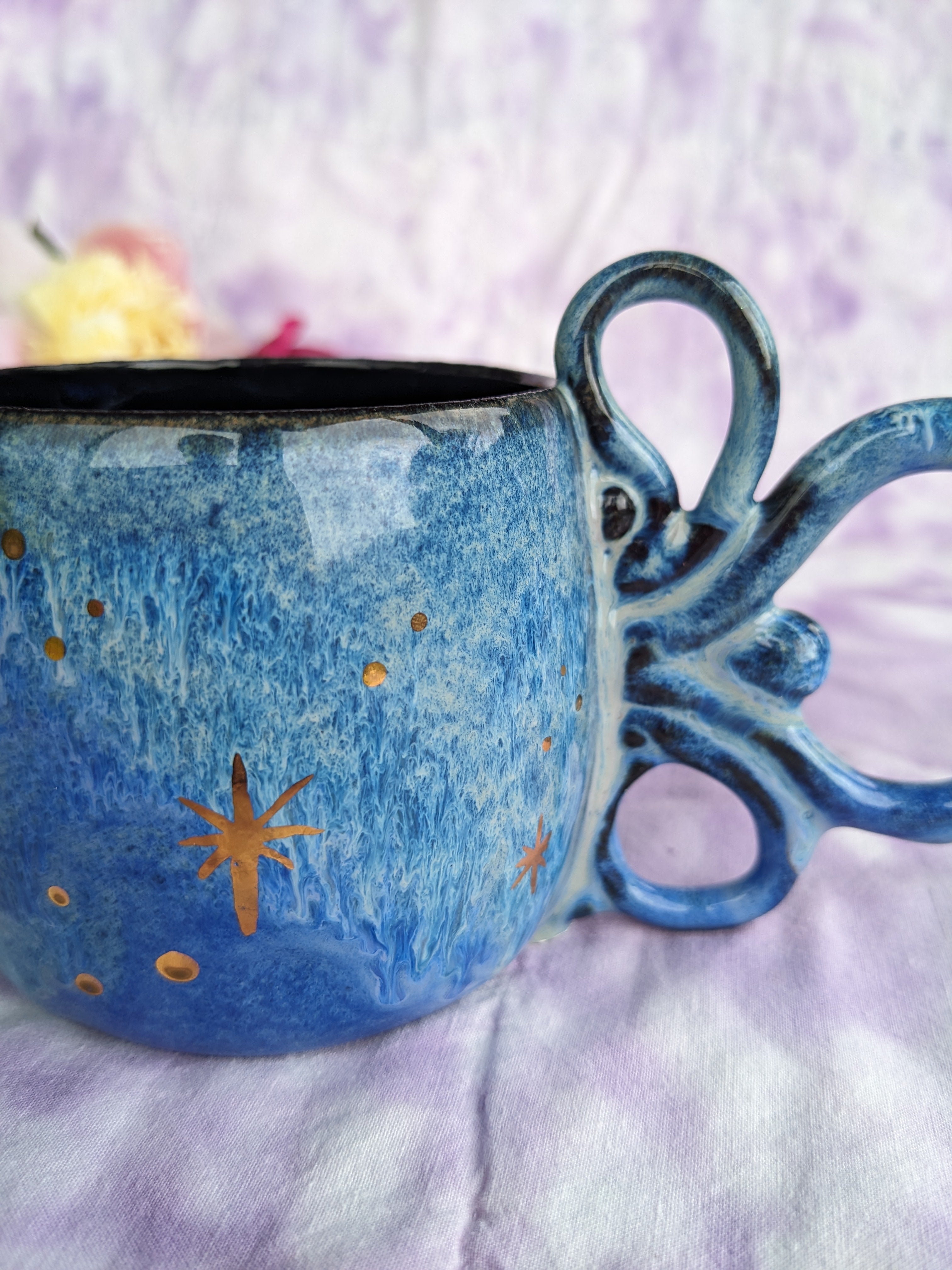 Blue, galaxy, ceramic, handled mug.